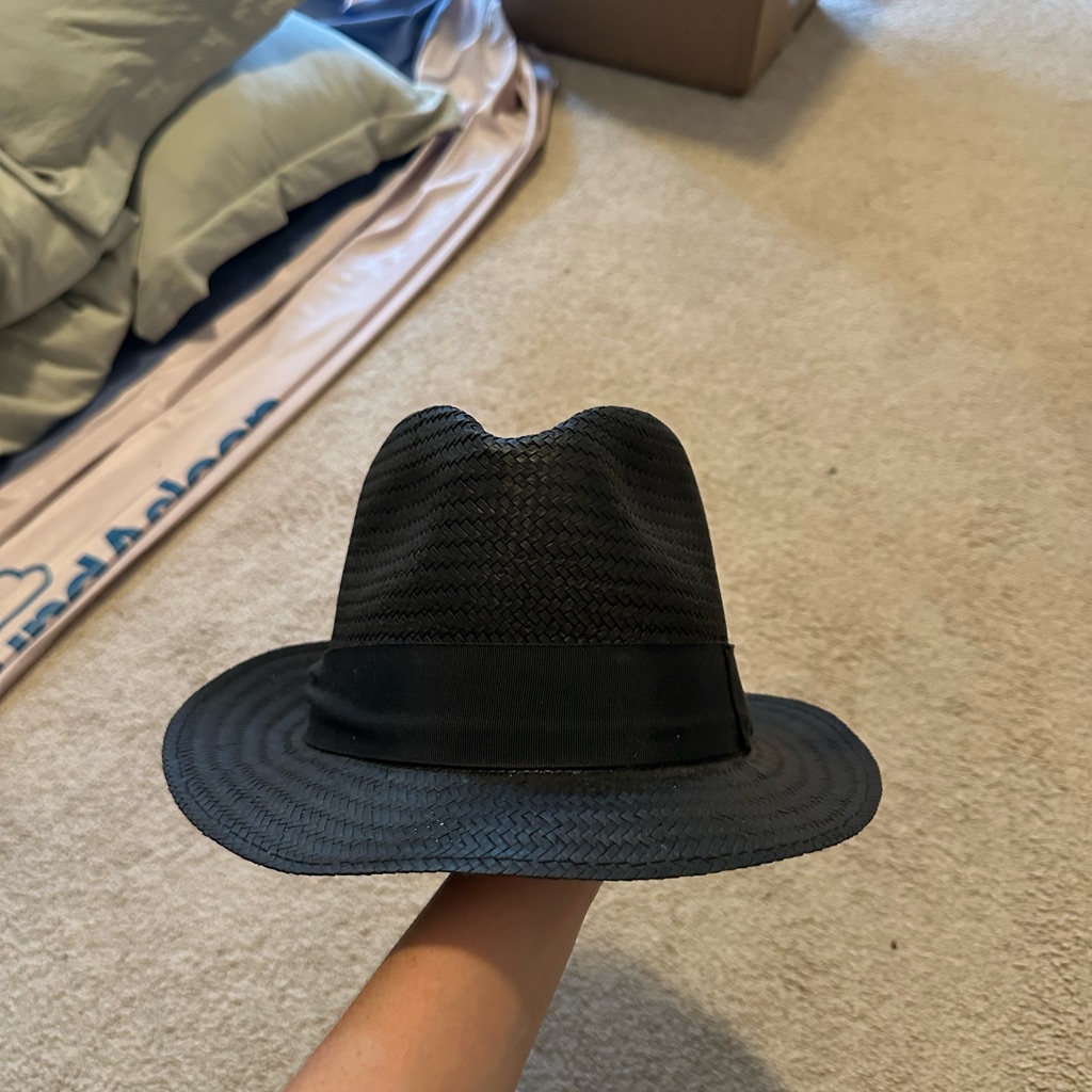 Vintage Black Straw Fedora Hat Size Large